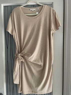 Vince Beige & White Striped Tie-Front Short Sleeve Tunic/Dress